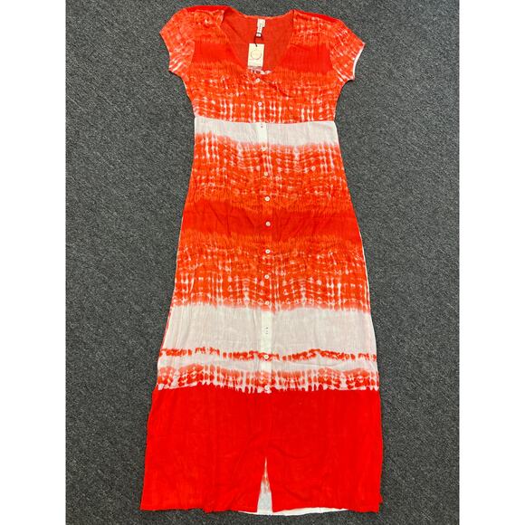 NWT Raga Womens Orange Tie Dye Button Down V-Neck Maxi Shift Dress Size S - Picture 4 of 10